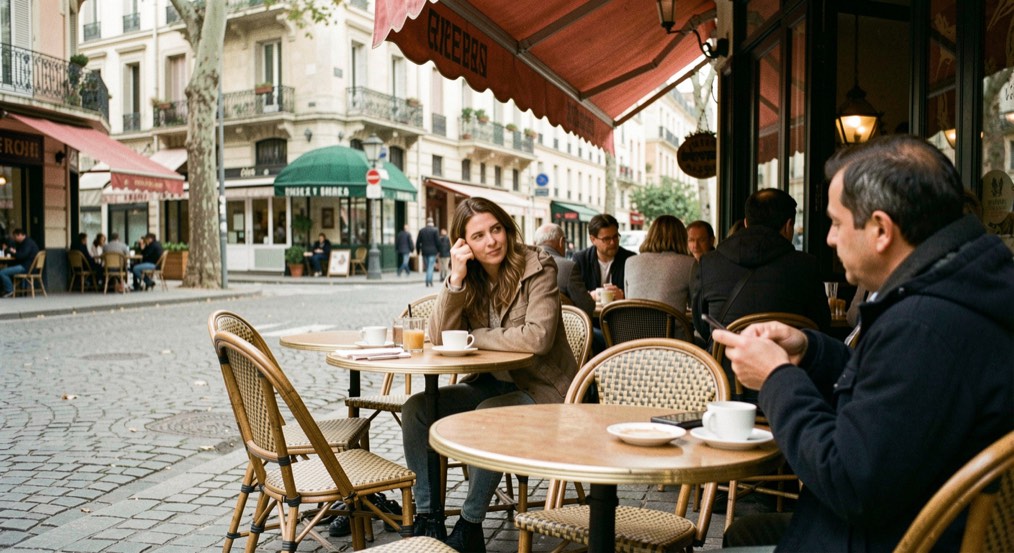 Mur peint et terrasse de café dans le quartier du Cours Julien