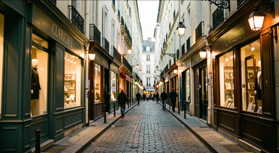 Une ruelle marseillaise mouillée après la pluie, un lampadaire au sodium éclairant un mur de pierre, cadre serré en contre-plongée sur une porte entrouverte