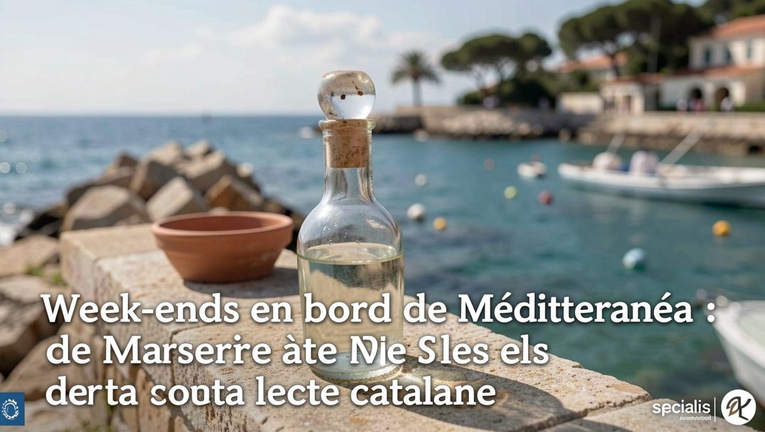 Front de mer d’une ville méditerranéenne avec promenade et clocher en fin de journée